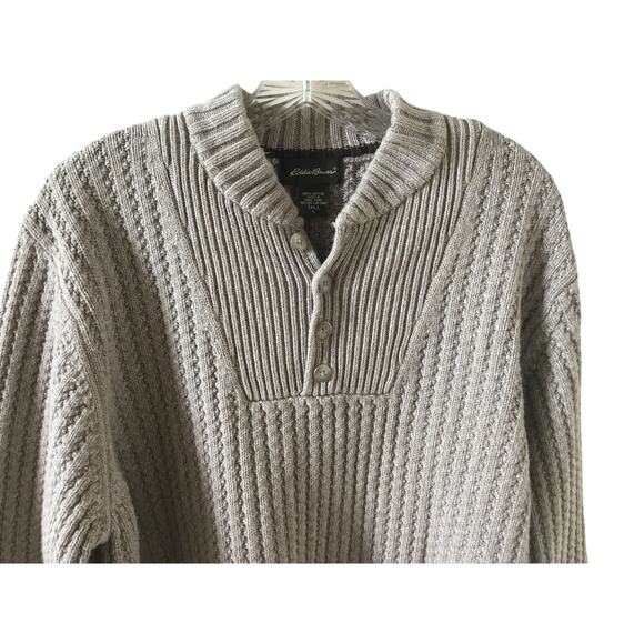 Eddie Bauer Cotton Henley Sweater Mens Beige Size Tall L - Picture 2 of 6